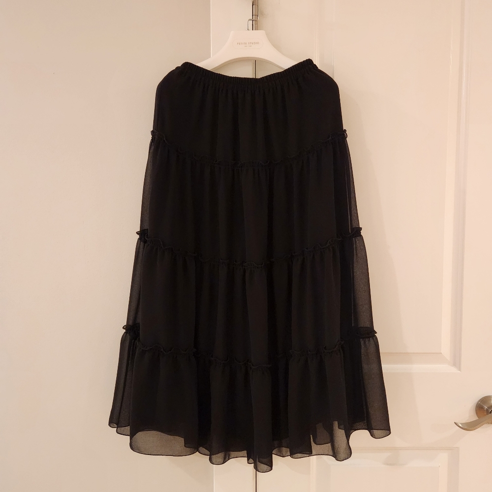 Aritzia Chiffon Flowy Black Midi Skirt XS